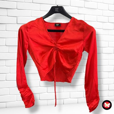 **HOY** Blusa cropped de manga larga satinada SEVEN SISTERS Talla XS
