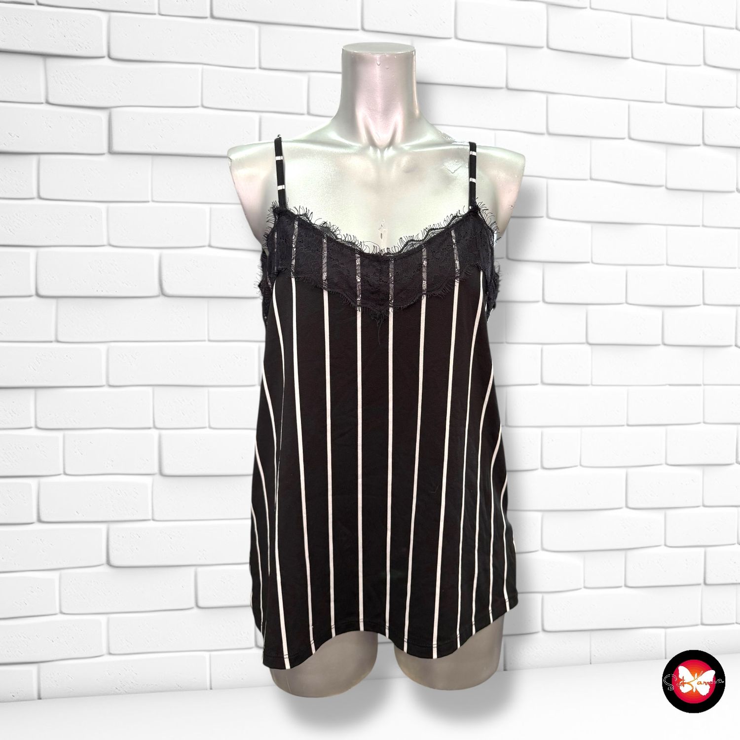 Blusa de tirantes con encaje y rayas Talla M
