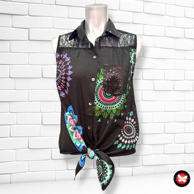 Camisa sin mangas con encaje y lentejuelas DESIGUAL Talla S