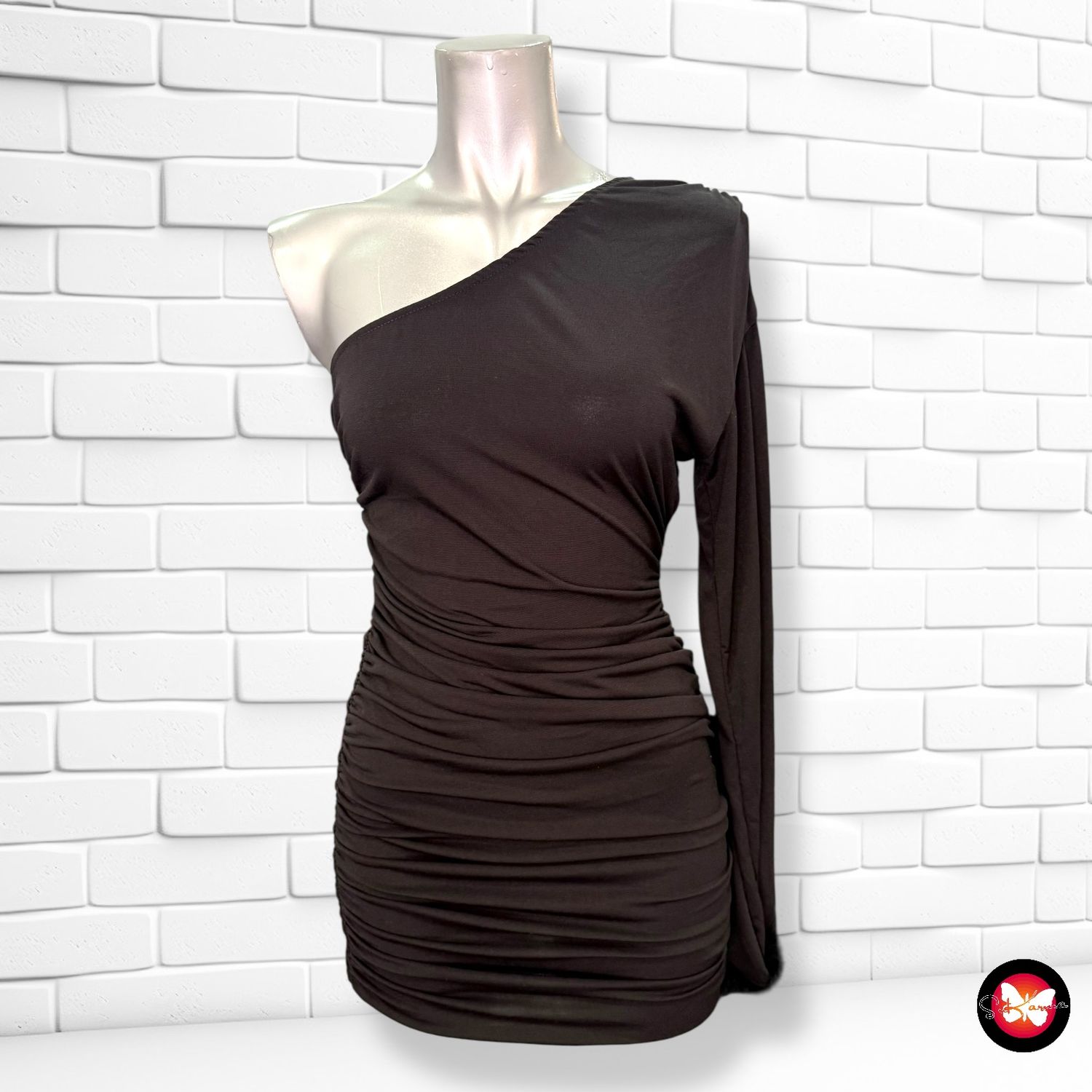 **HOY** Vestido de noche con drapeado y escote asimétrico Talla S