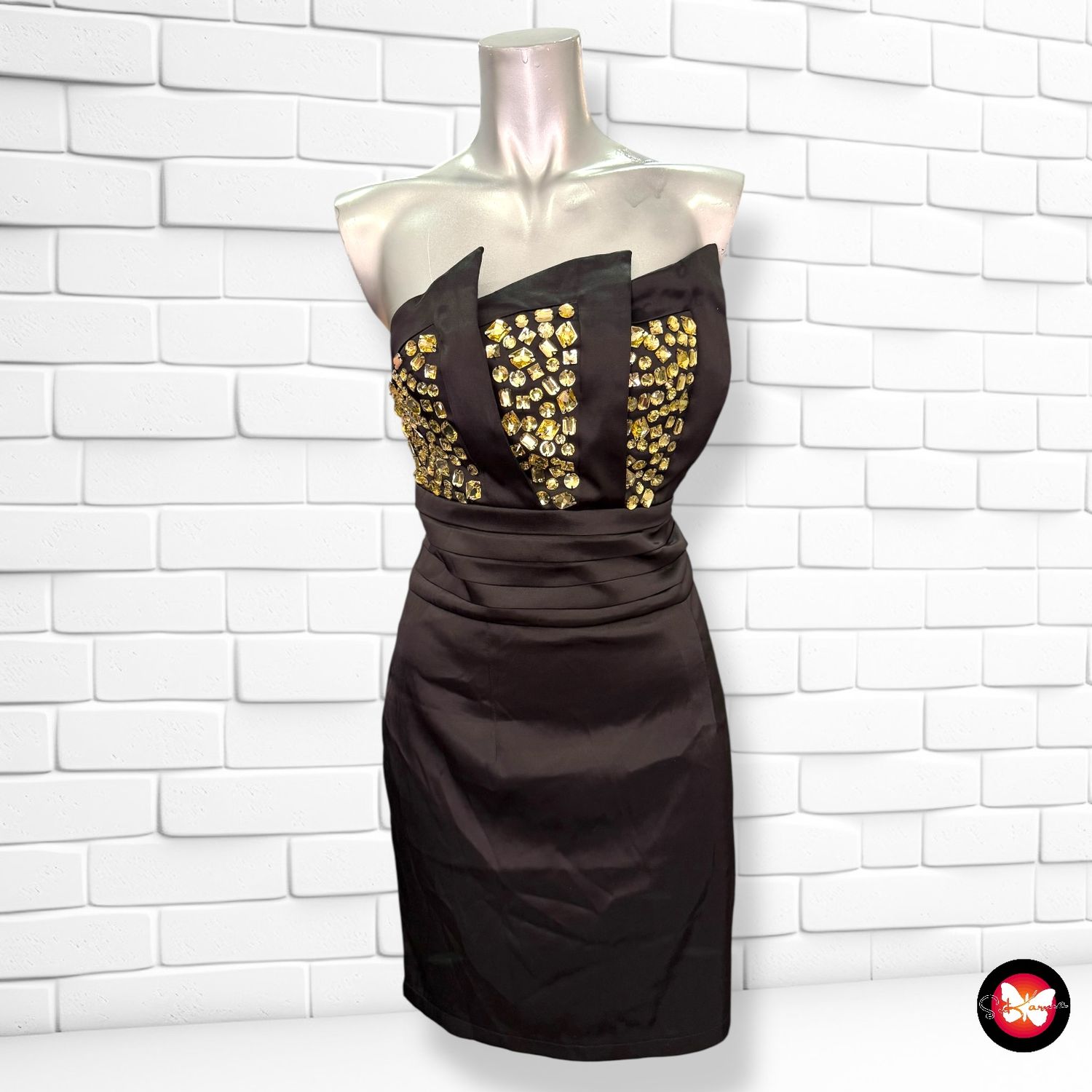 **HOY** Vestido de fiesta palabra de honor con pedrería Talla M