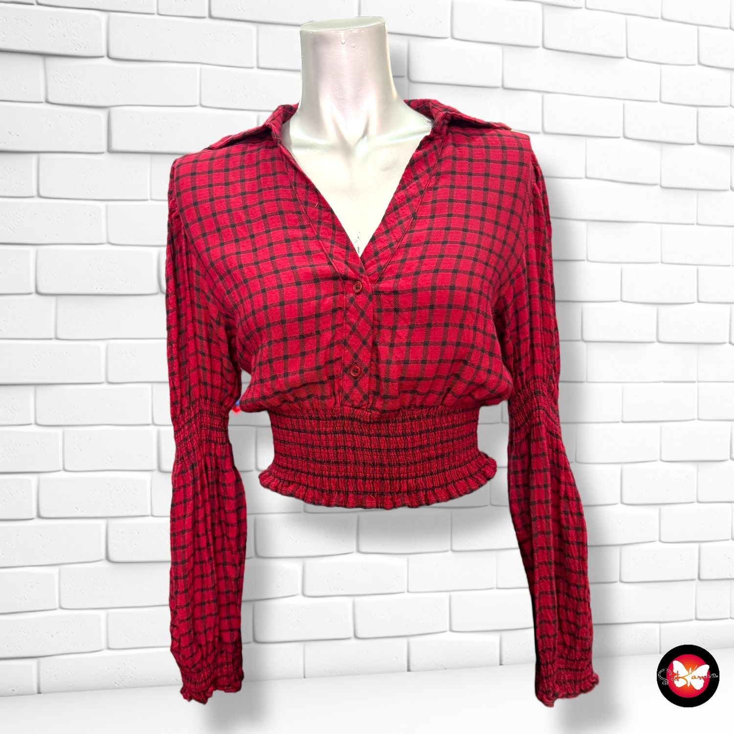**HOY** Blusa de manga larga de cuadritos ZARA Talla XS