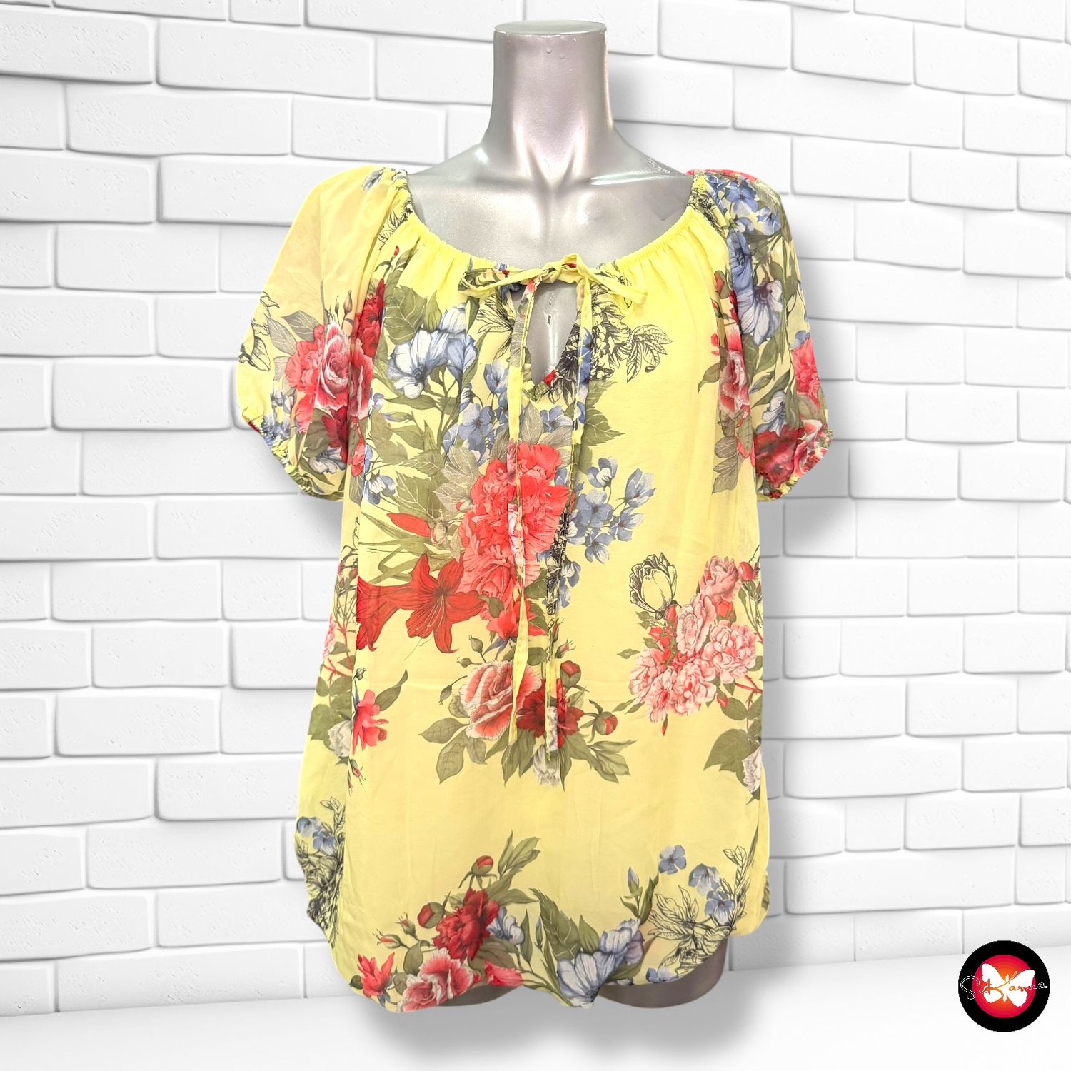 Blusa de manga corta con flores Talla Única