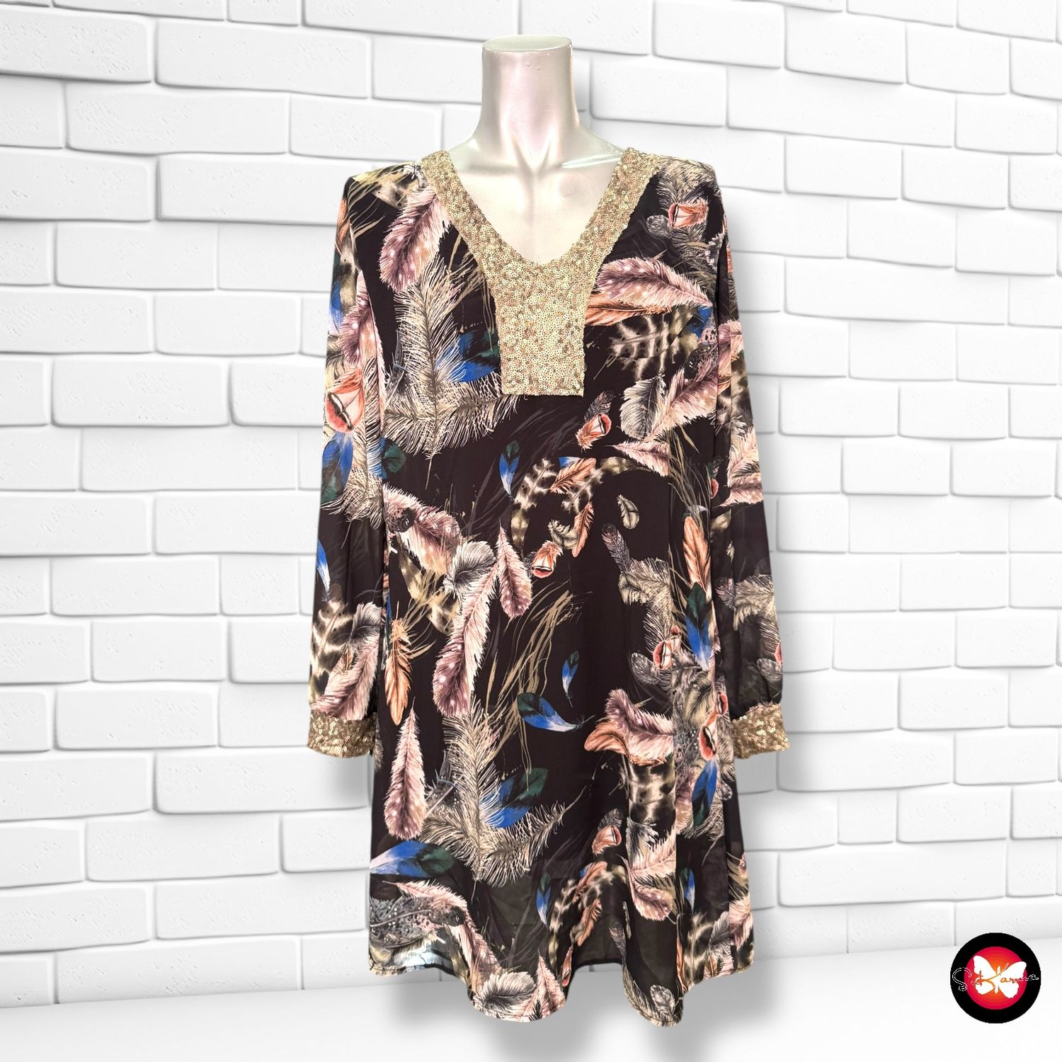 Vestido de manga larga con lentejuelas TERRA DI SIENA Talla S/M