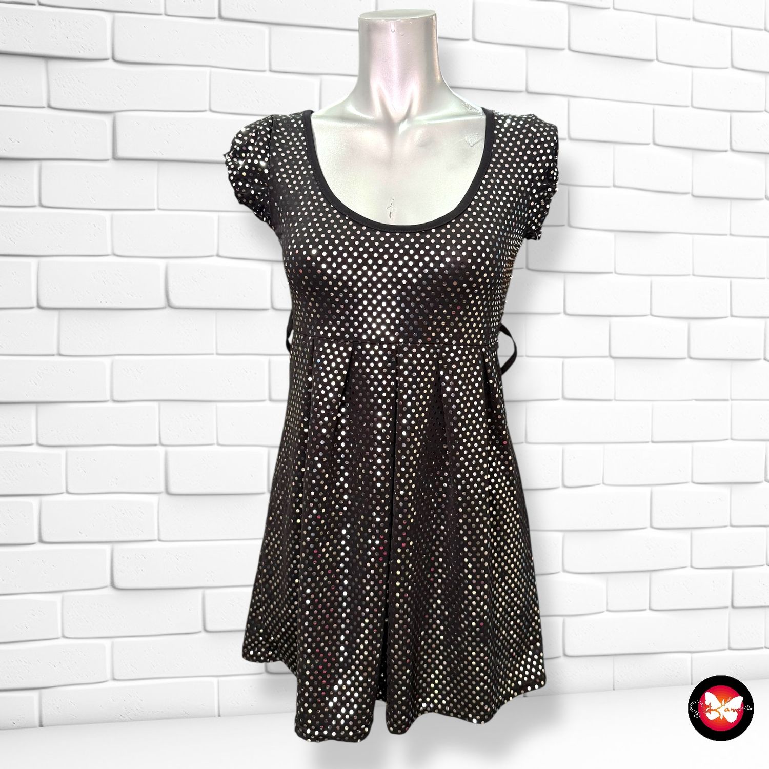 Vestido de noche con lunares plateados Talla S
