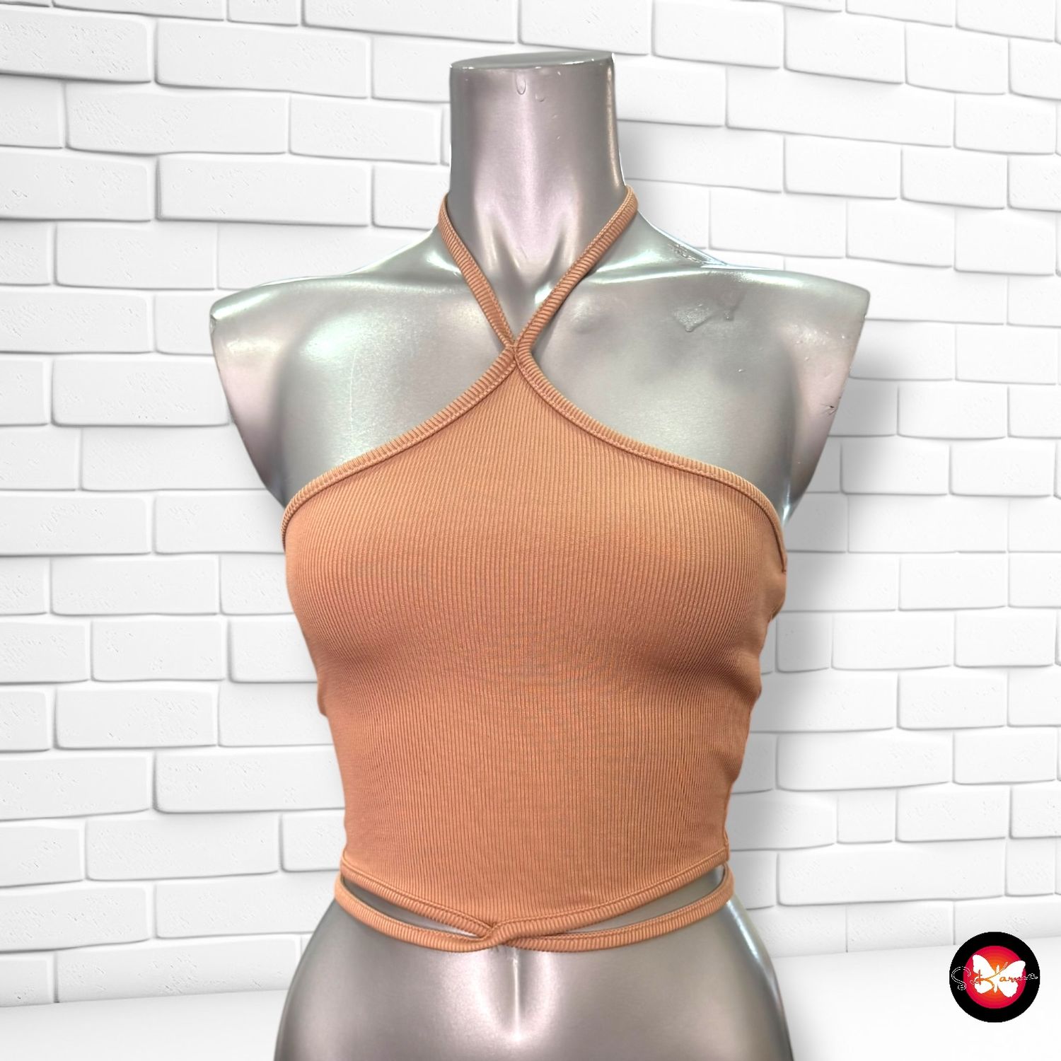 **HOY** Blusa cropped canalé atada al cuello Talla XS