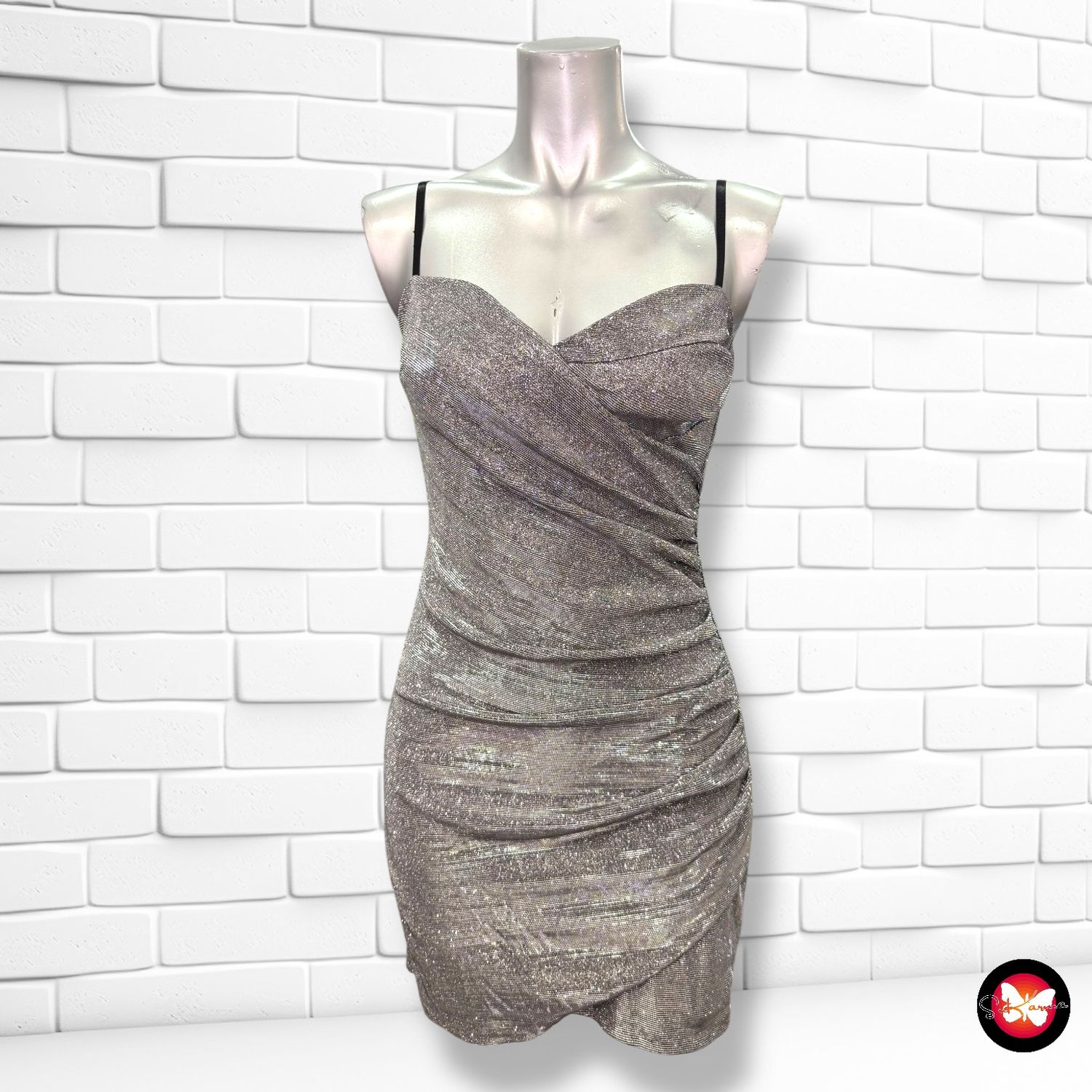 Vestido de noche de lurex con drapeado Talla S