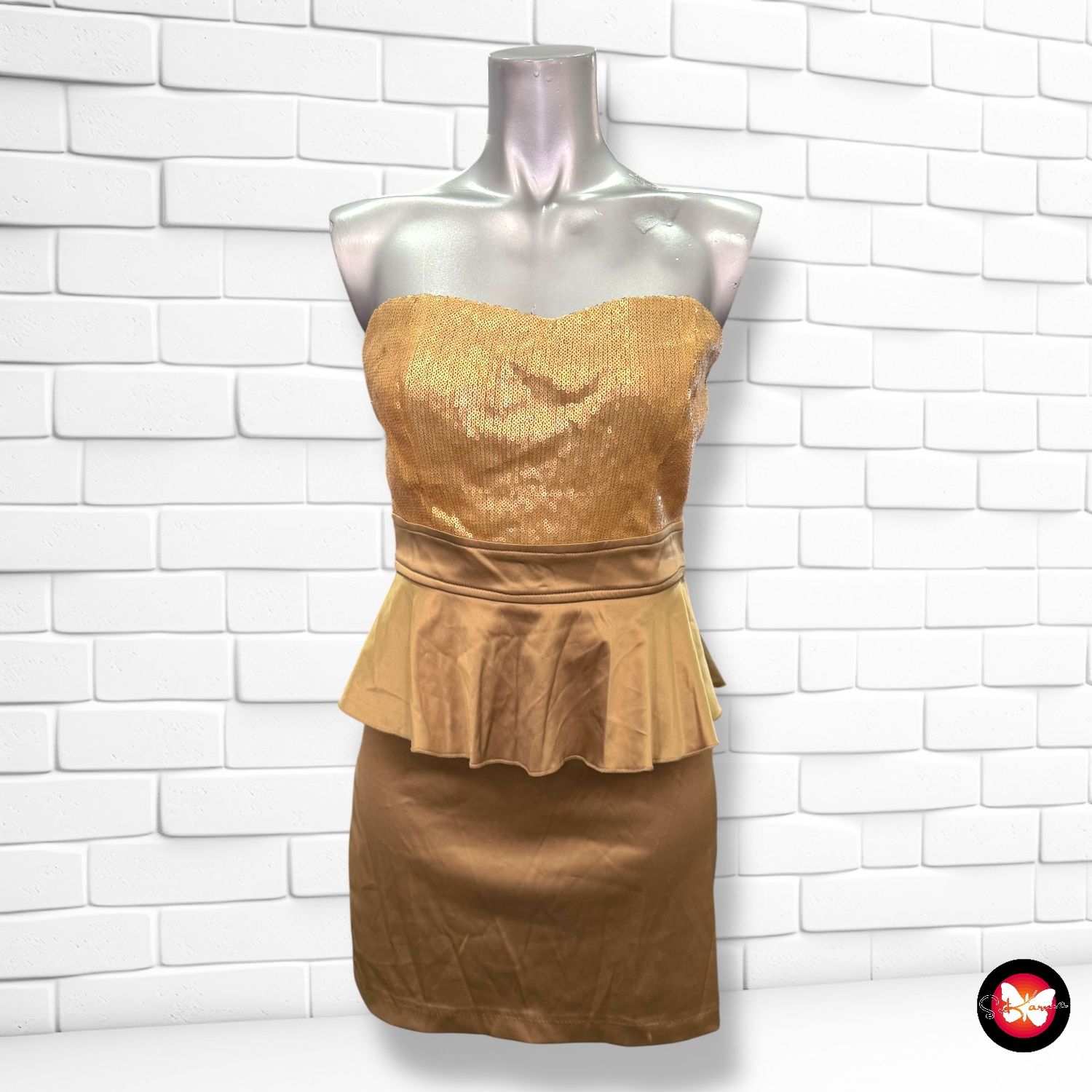 **HOY** Vestido de noche palabra de honor con lentejuelas Talla M