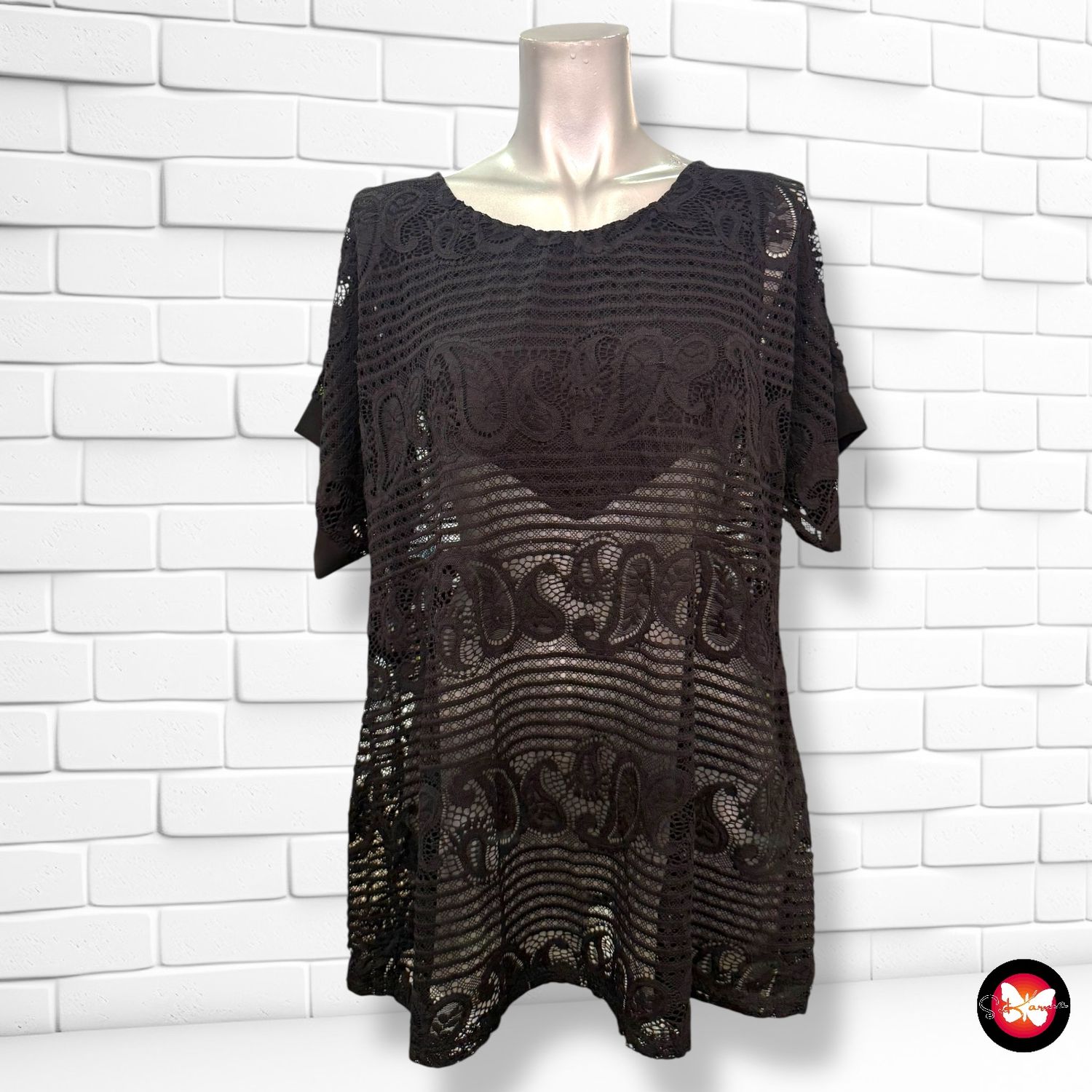 **HOY** Blusa de encaje de manga corta Talla XL