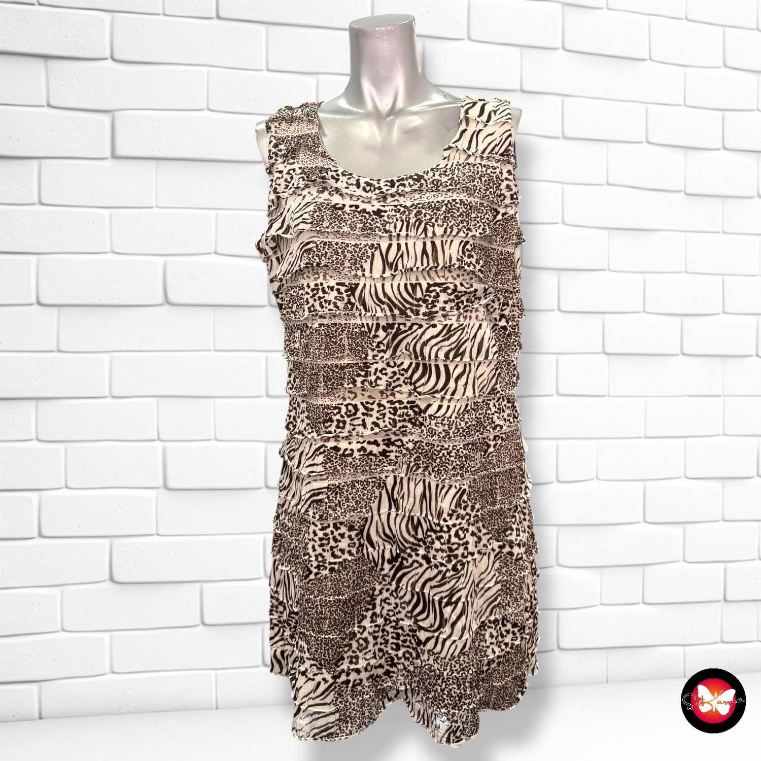 **HOY** Vestido de volantitos estampado animal print Talla 44 (pequeña)