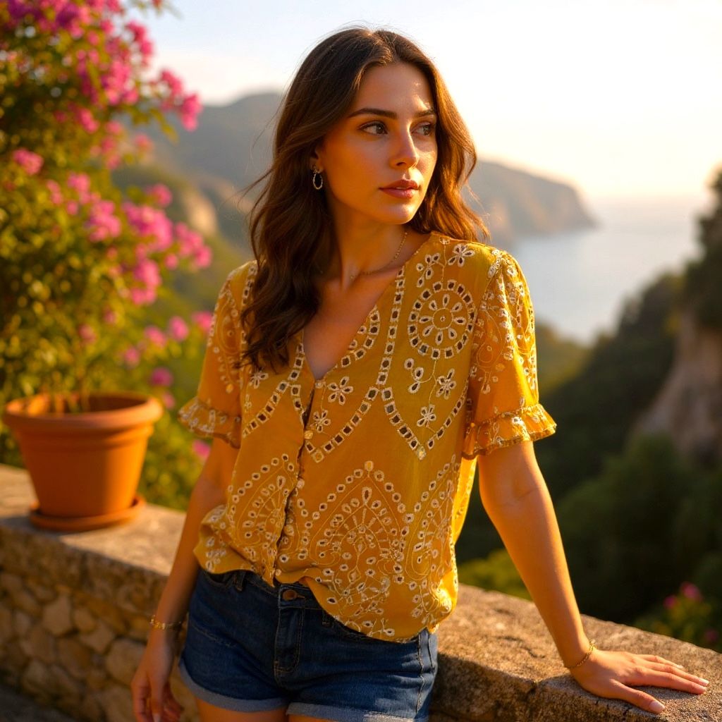 Camisa de manga corta con bordados PRIMARK Talla 44 (pequeña)