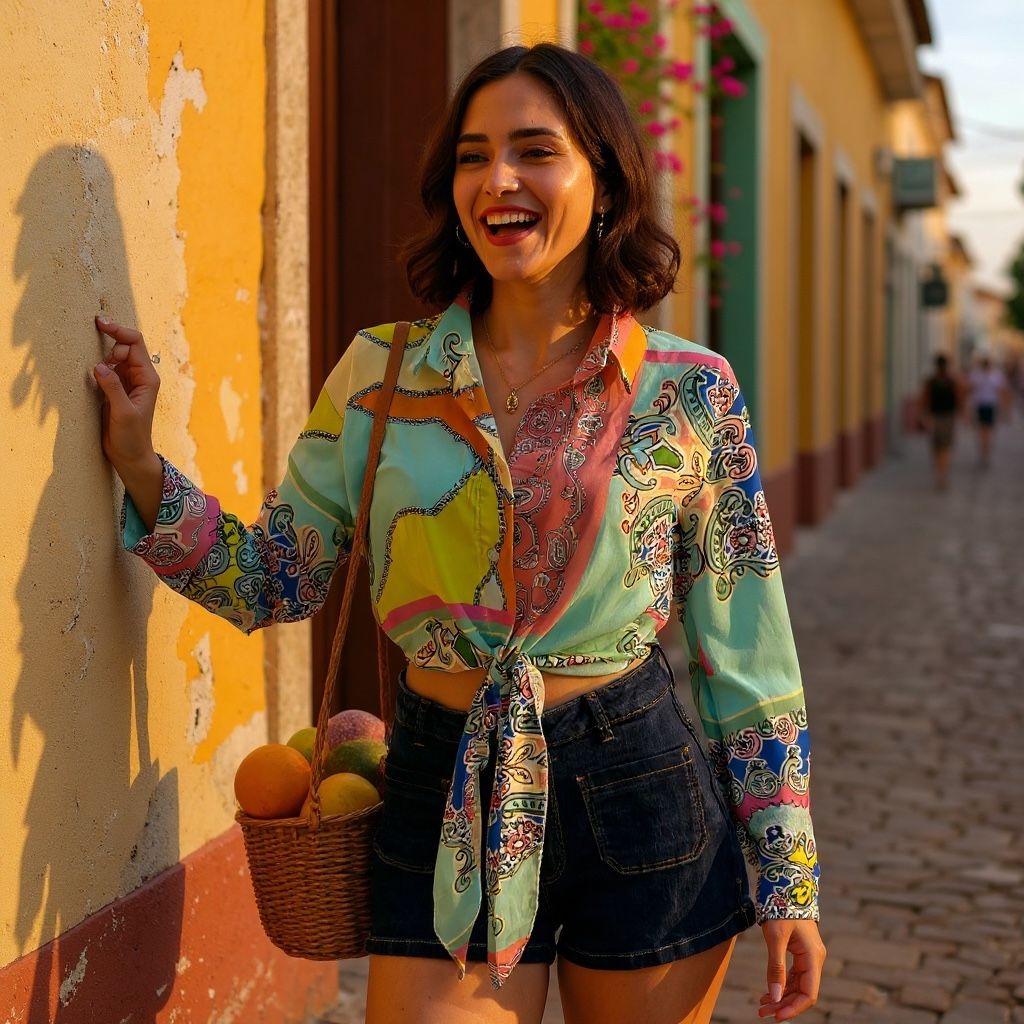Camisa satinada con lazo Talla Única