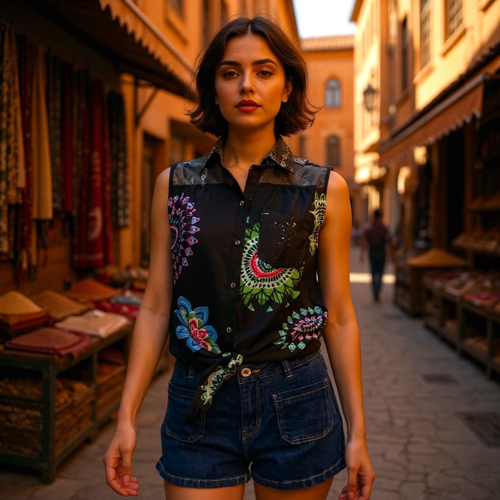 Camisa sin mangas con encaje y lentejuelas DESIGUAL Talla S