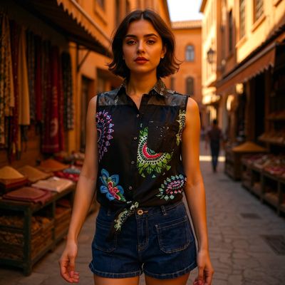 Camisa sin mangas con encaje y lentejuelas DESIGUAL Talla S