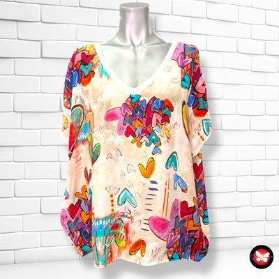 **HOY** Blusa de manga corta con estampado corazones Talla Única Grande