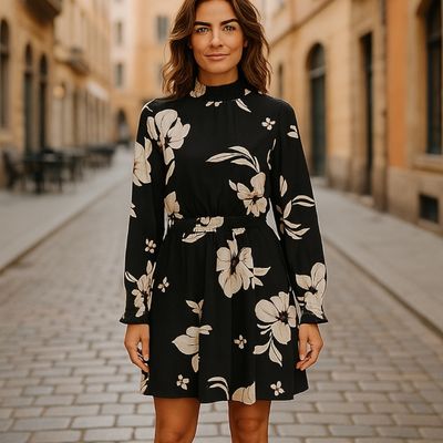 Vestido de manga larga estampado flores ONLY Talla L