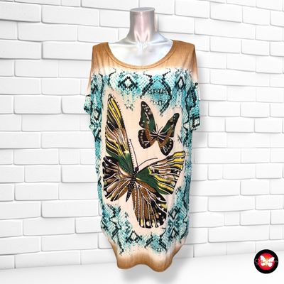 Blusa de manga corta estampado mariposas Talla XXL