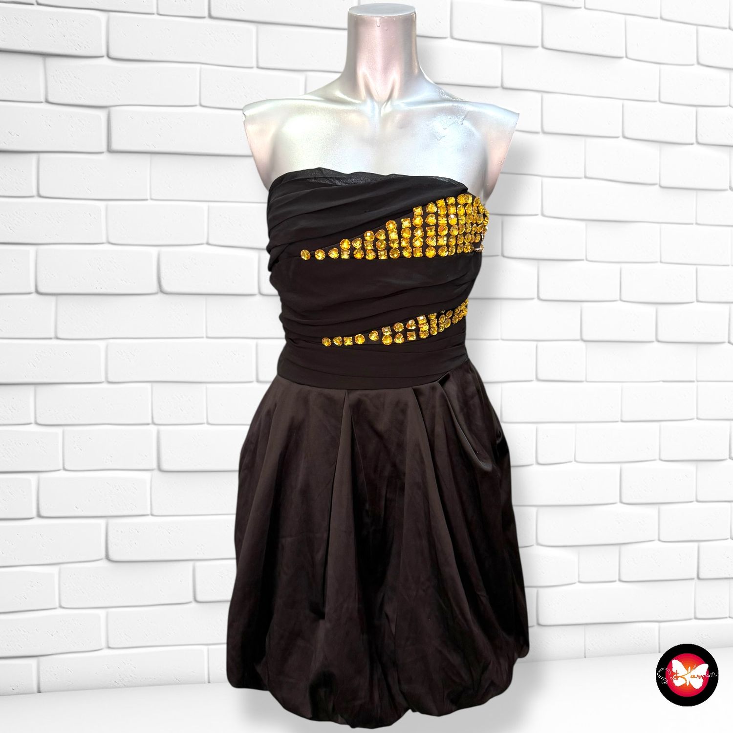 Vestido de fiesta palabra de honor con pedrería Talla S
