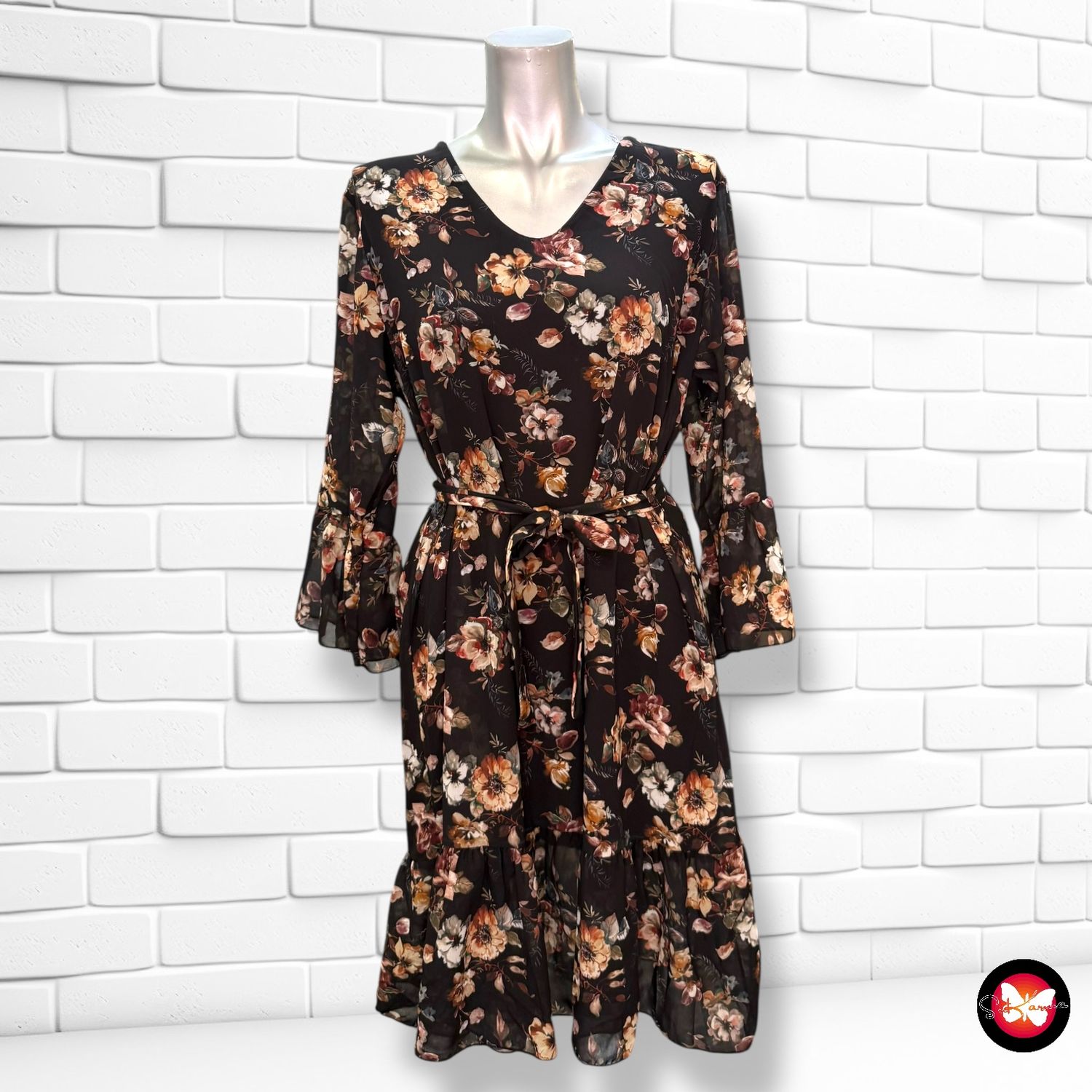 **HOY** Vestido de media manga de flores TERRA DI SIENA Talla M