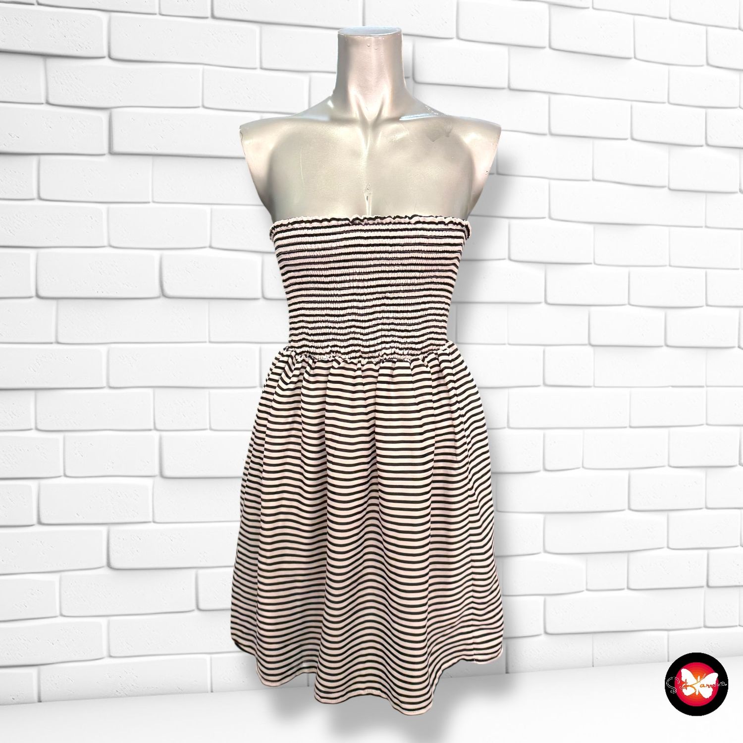 **HOY** Vestido palabra de honor de rayitas LILIE ROSE Talla S