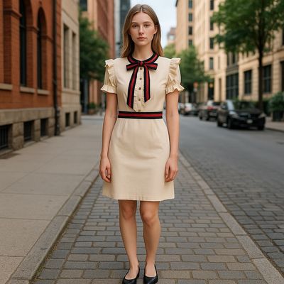 Vestido con mangas de volante y lazada al cuello CBR Talla M