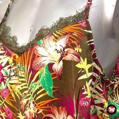 Blusa de tirantes estampada con encaje JEAN PASCALE Talla 40