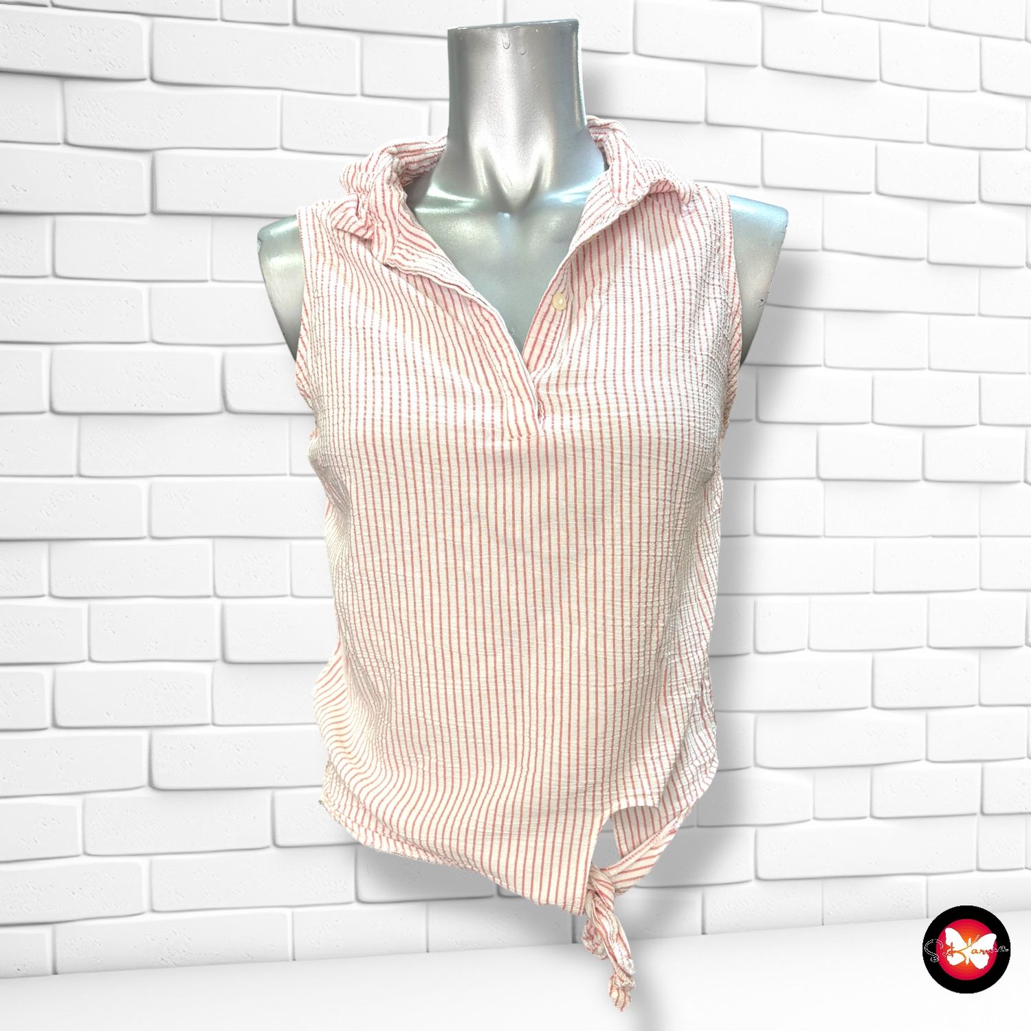Blusa sin mangas con lazo y rayitas BERSHKA Talla S