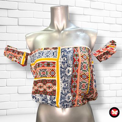 Blusa escote barco estampada Talla M