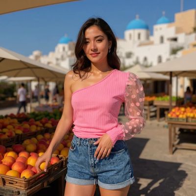 Blusa escote asimétrico y manga de tul SHEIN Talla M