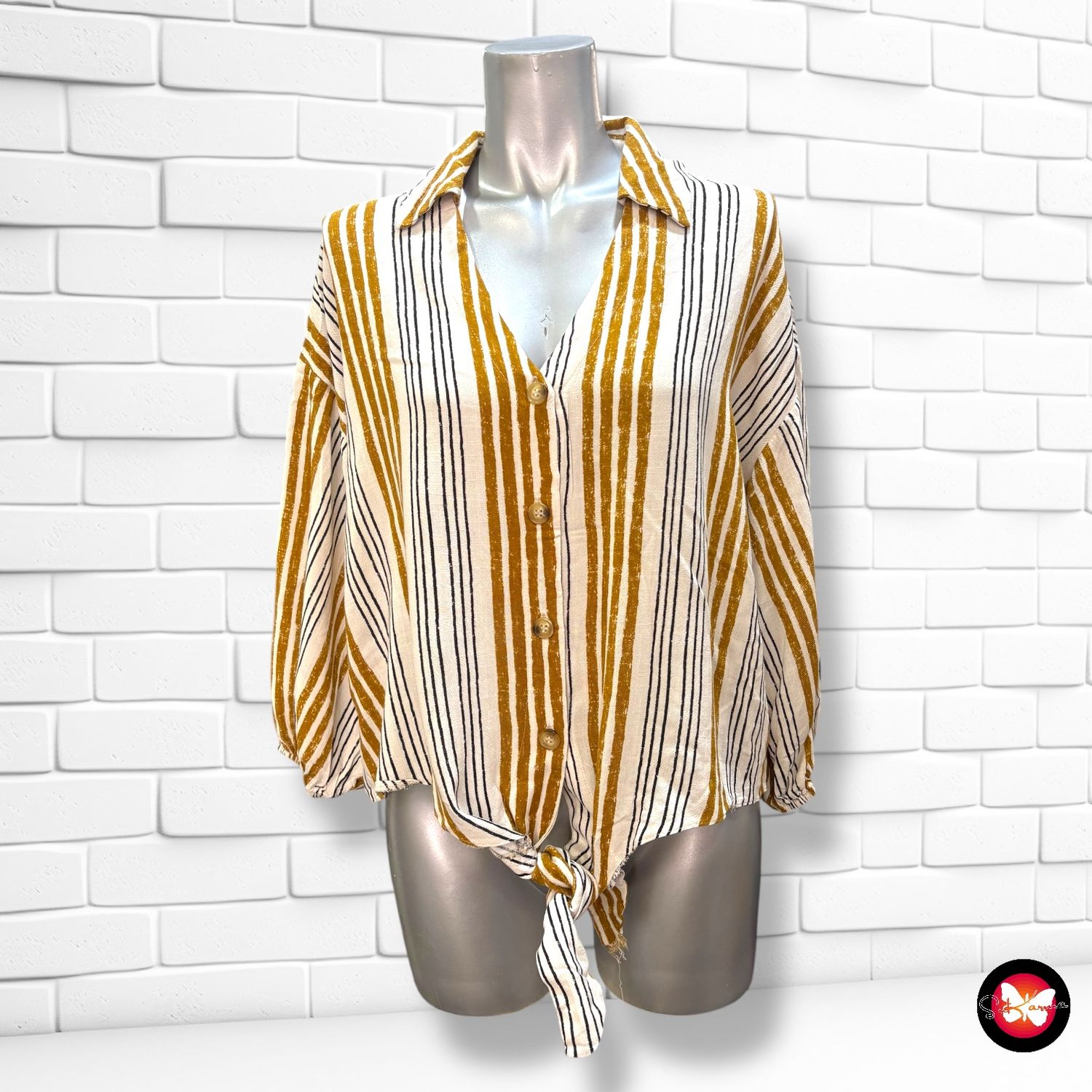 **HOY** Camisa de rayitas de media manga con lazo PRIMARK Talla 42