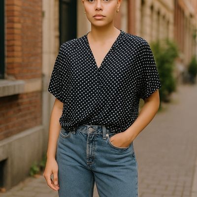 Blusa de manga corta de lunares ENCUENTRO Talla M (grande)