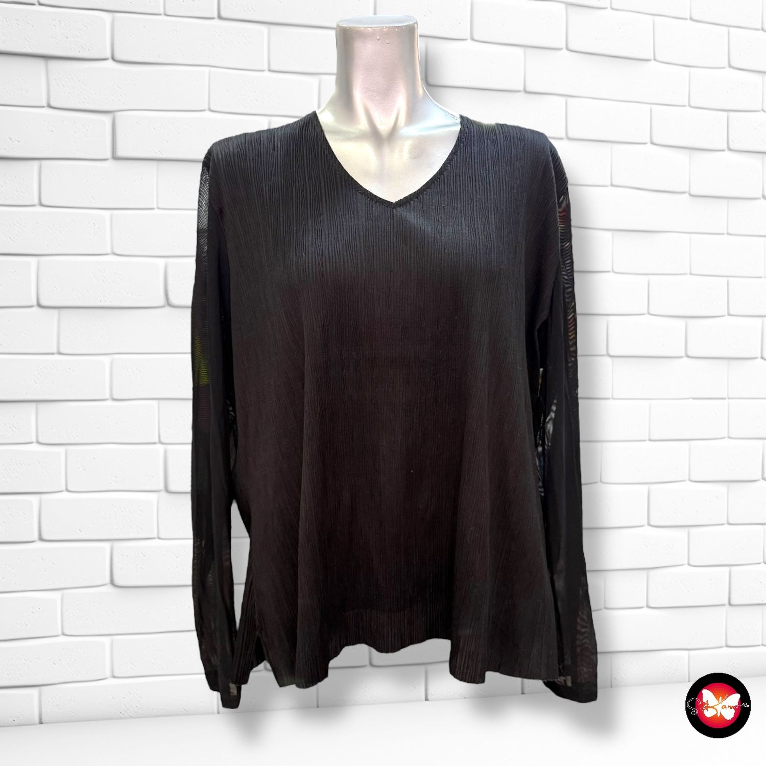 Blusa de noche plisada con mangas traslúcidas SERGEI Talla XL