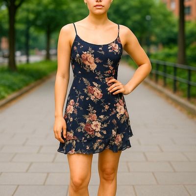 Vestido de gasa con flores RENÉ DERHY Talla S