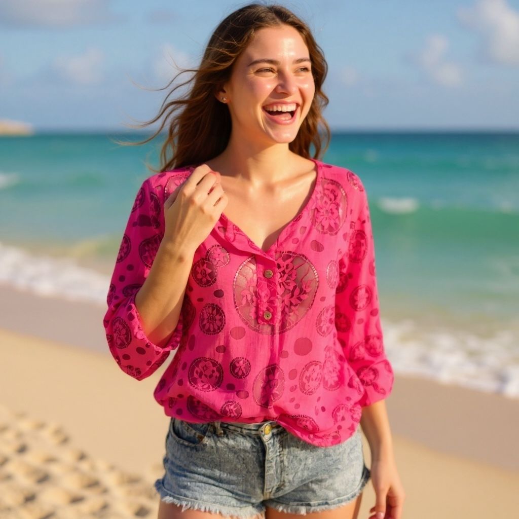 Blusa caladita de media manga Talla Única