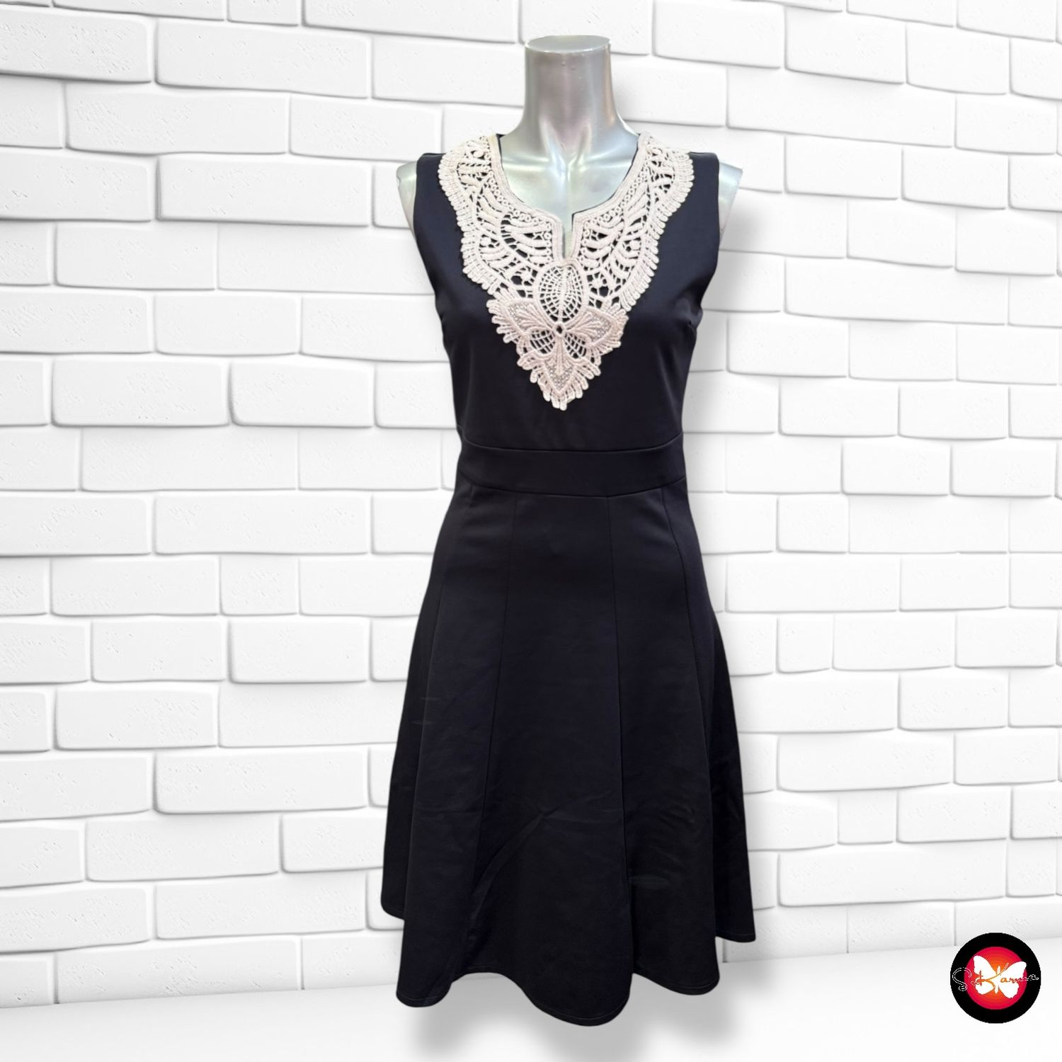 Vestido de entretiempo sin mangas con encaje Talla S