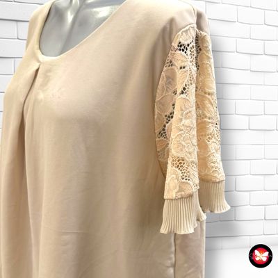 Blusa de manga corta con encaje Talla Única Grande