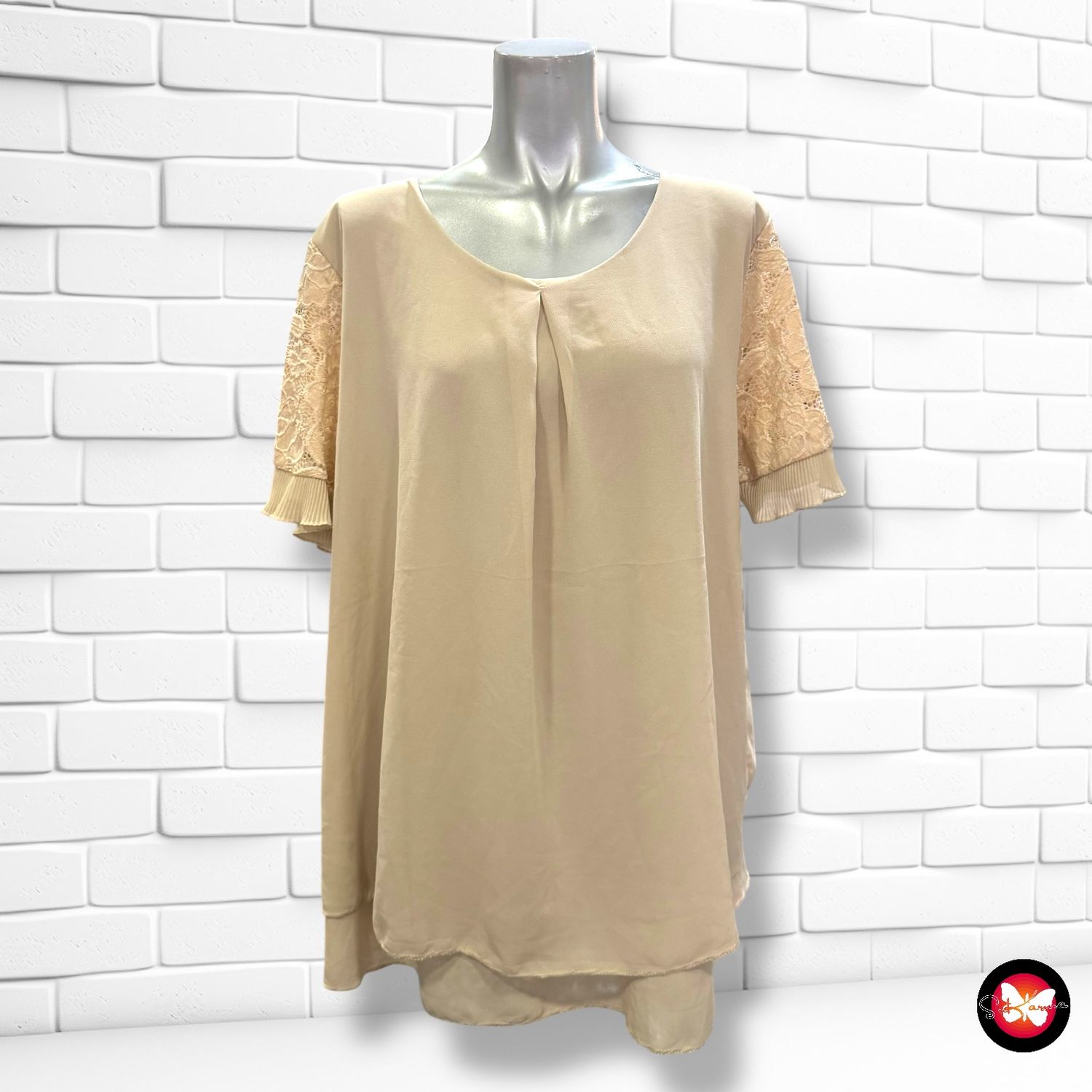 Blusa de manga corta con encaje Talla Única Grande