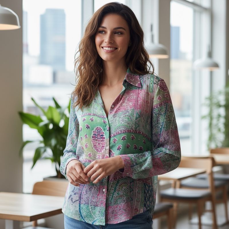 Camisa de manga larga satinada estampada ZARA Talla L