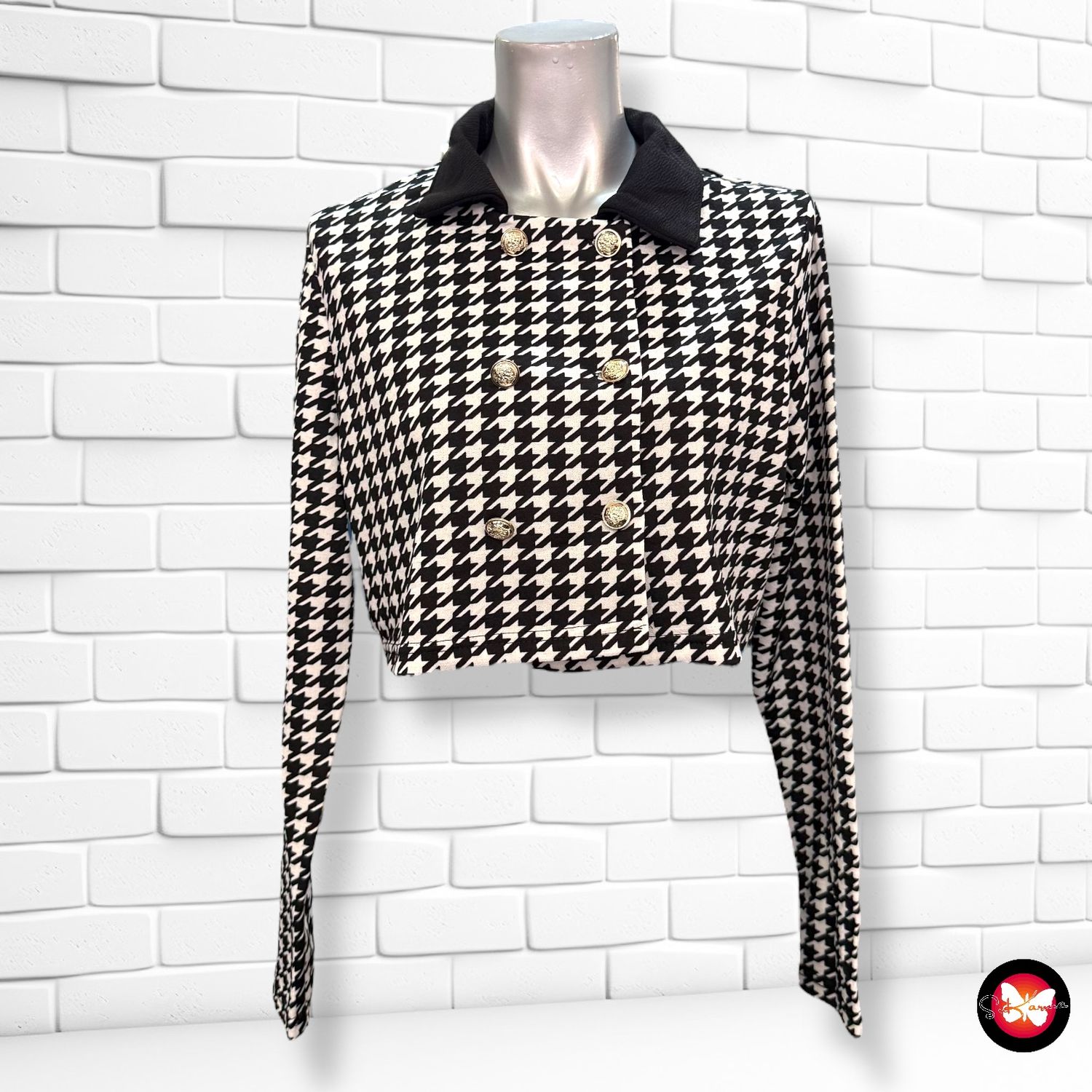 **HOY** Chaqueta cropped estampado pata de gallo SHEIN Talla M