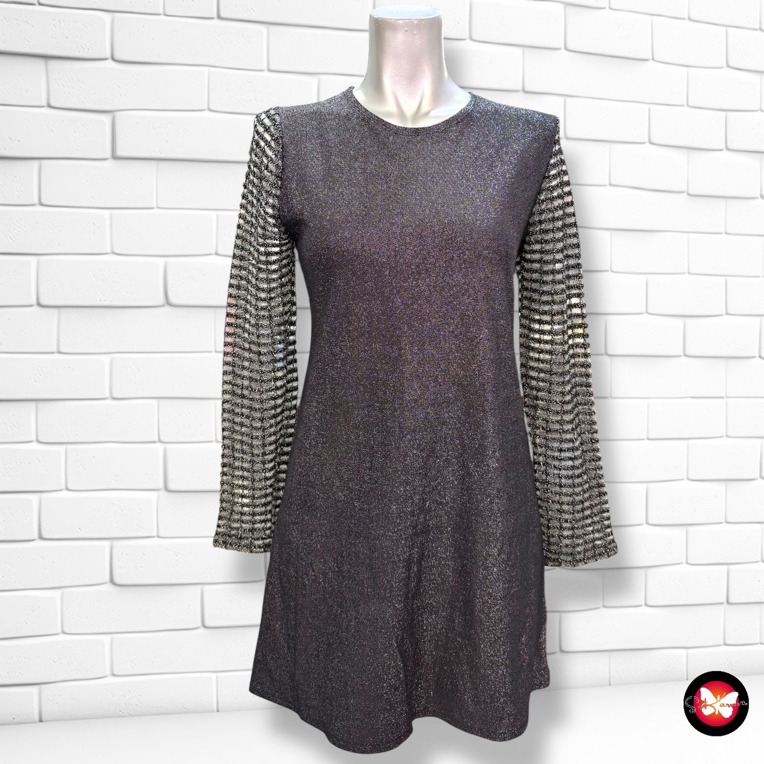 **HOY** Vestido de noche con lurex y mangas traslúcidas Talla S