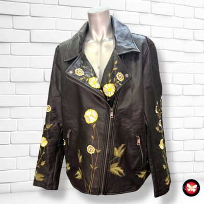 Cazadora de piel sintética con bordados LIBERTY Talla XL