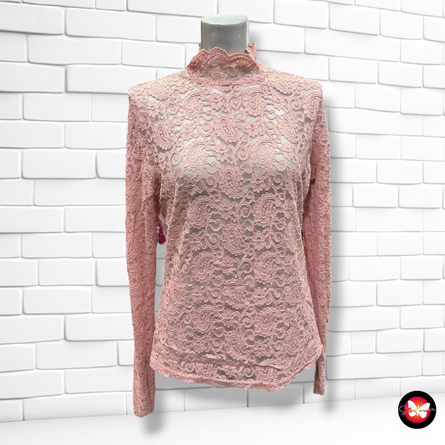 Blusa de manga larga de encaje Talla M/L