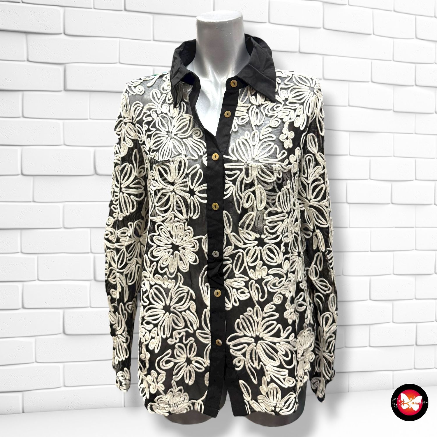 Camisa de tul con bordados LAMIAR Talla M/L