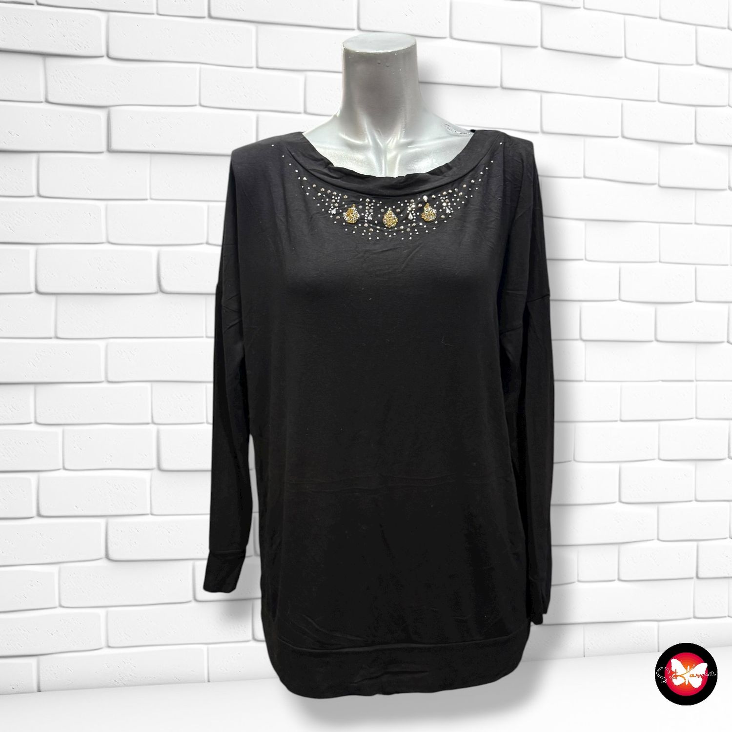 Camiseta de manga larga con pedrería Talla L/XL