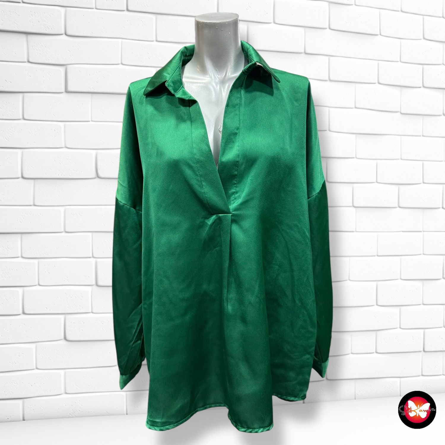 Blusa de manga larga satinada Talla Única Grande