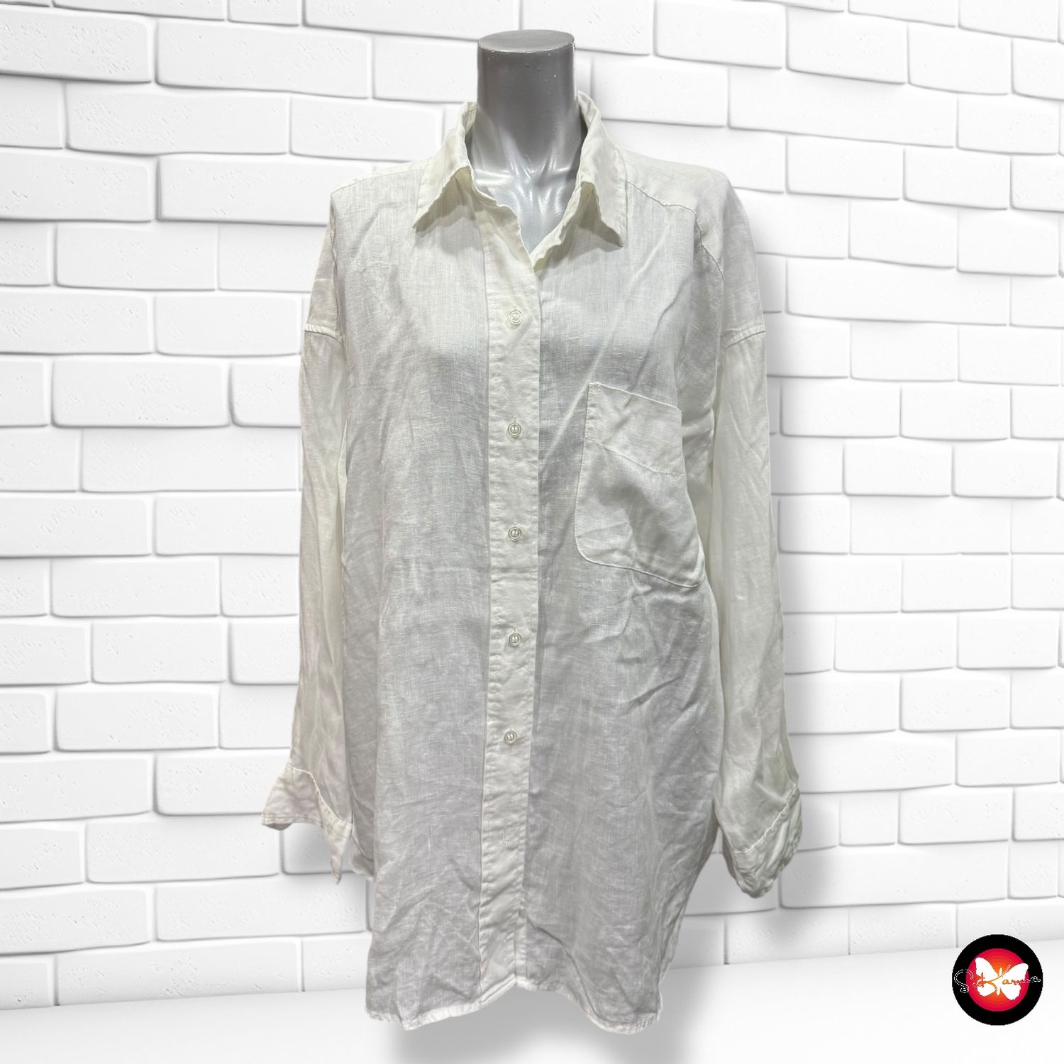 Camisa de manga larga oversized de lino H&amp;M Talla M