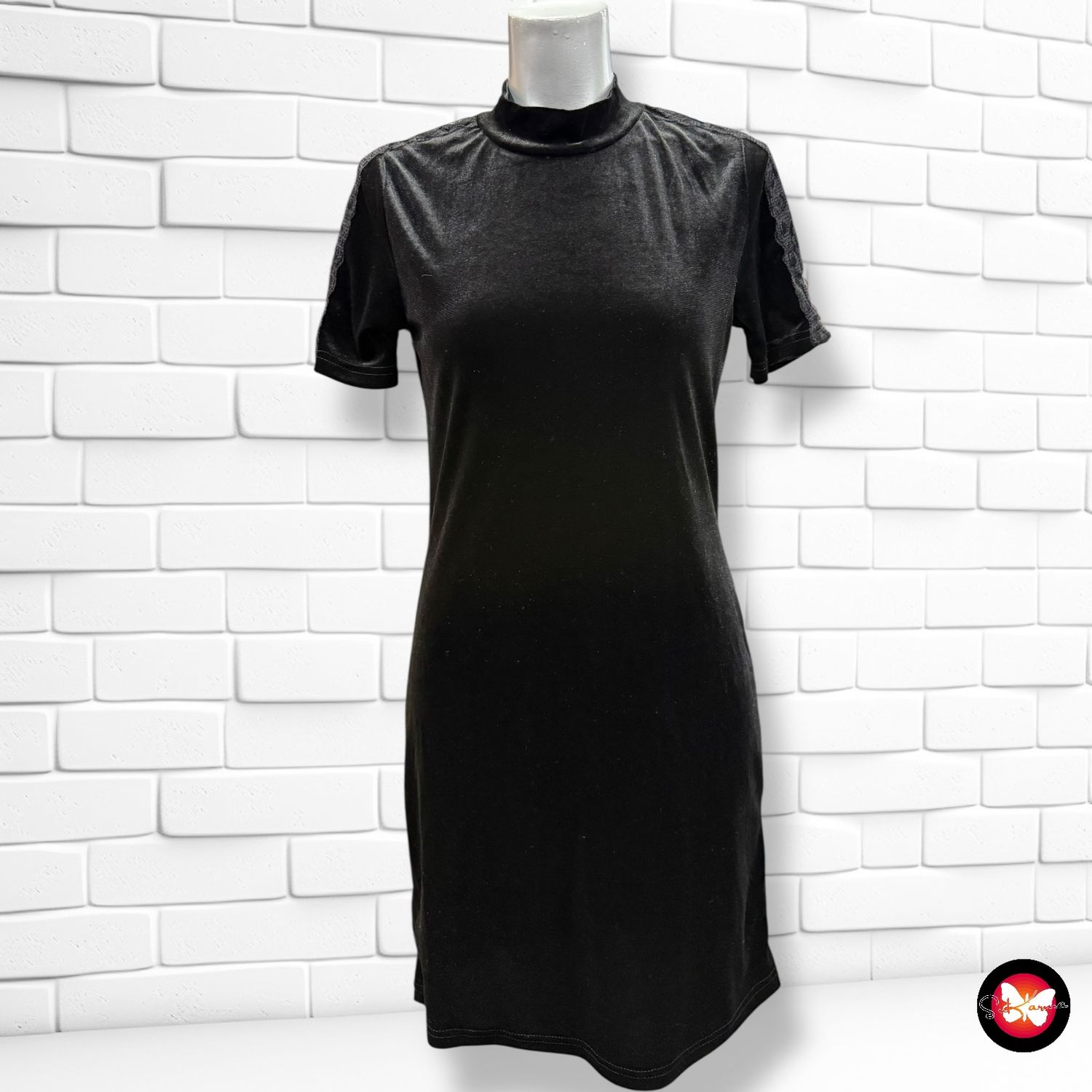 **HOY** Vestido de manga corta de terciopelo con encaje SEVEN SISTERS Talla S