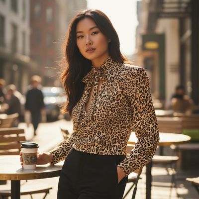 Blusa cropped de manga larga estampado leopardo STRADIVARIUS Talla S