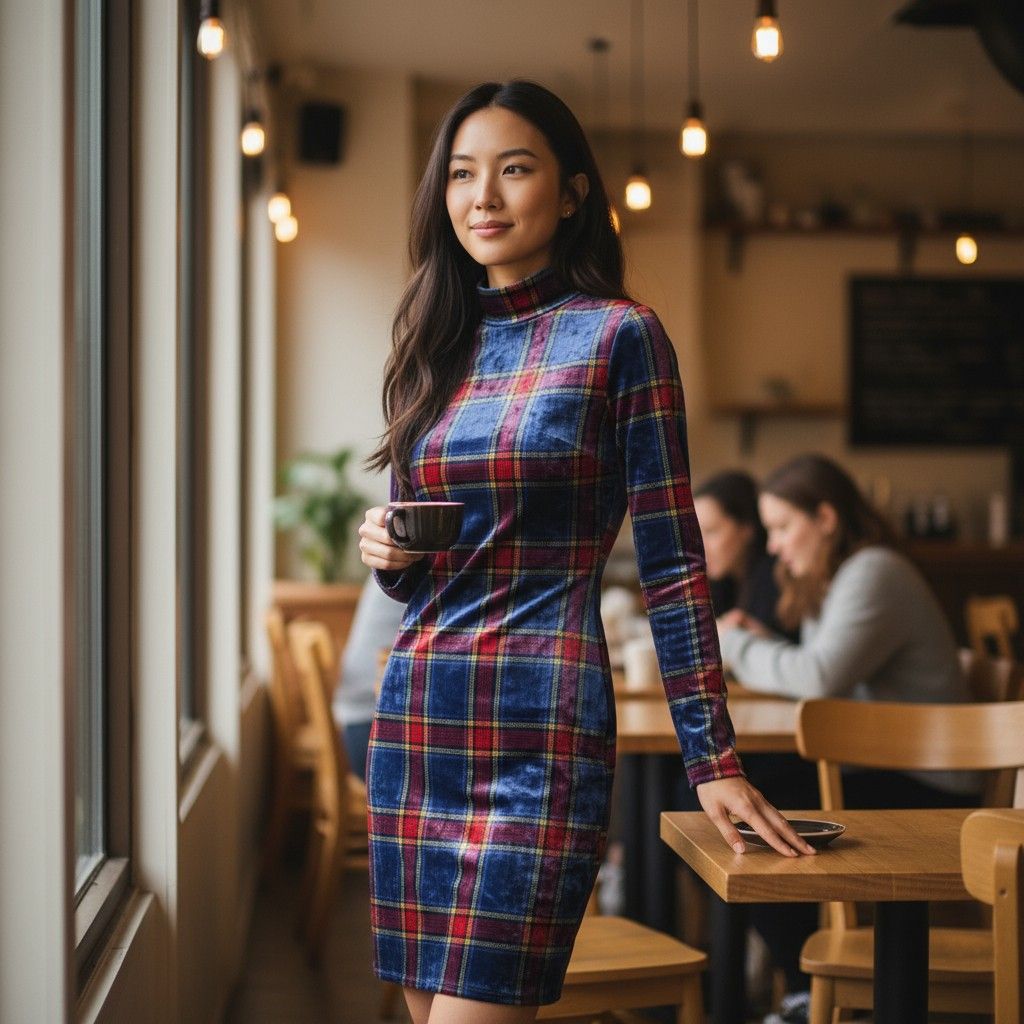 Vestido de cuadros de terciopelo Talla S