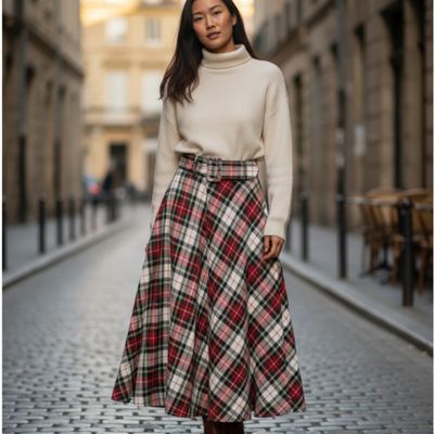 Falda Larga de cuadros con cinturón H&amp;M Talla 38